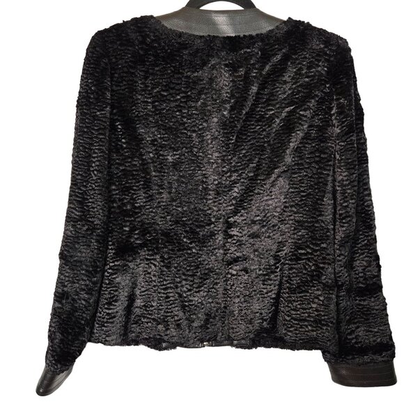 Boston Proper 4 Leather Trim Faux Fur Jacket Black Quiet Luxury Chic Edgy - Picture 2 of 12